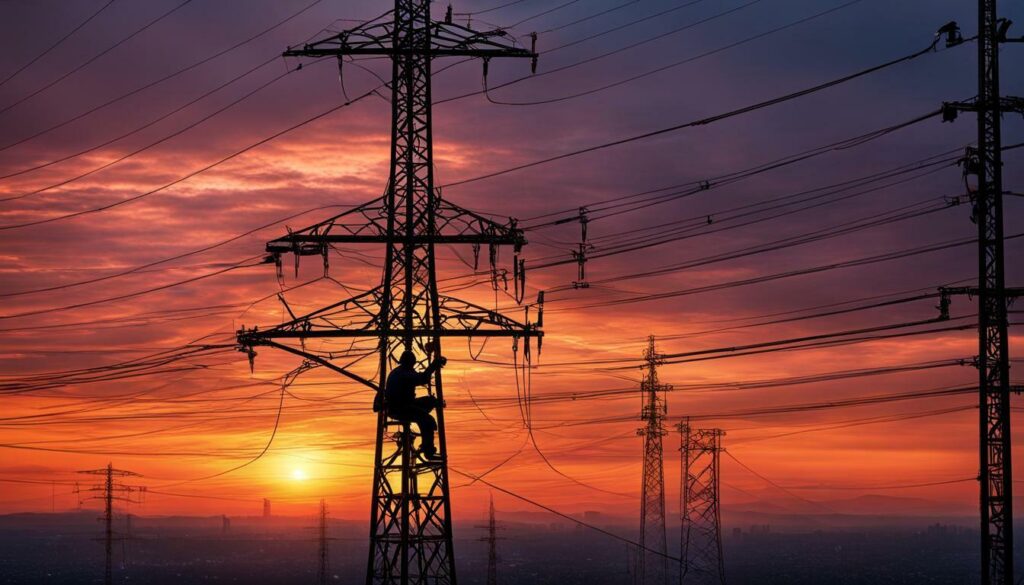 Lineman working on power lines